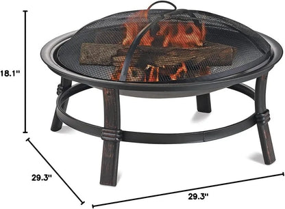 Outdoor Wood Burning Patio Heater with Spark Guard and Log Grate, 29.3 Inch Diameter, Outdoor Fire Pit
