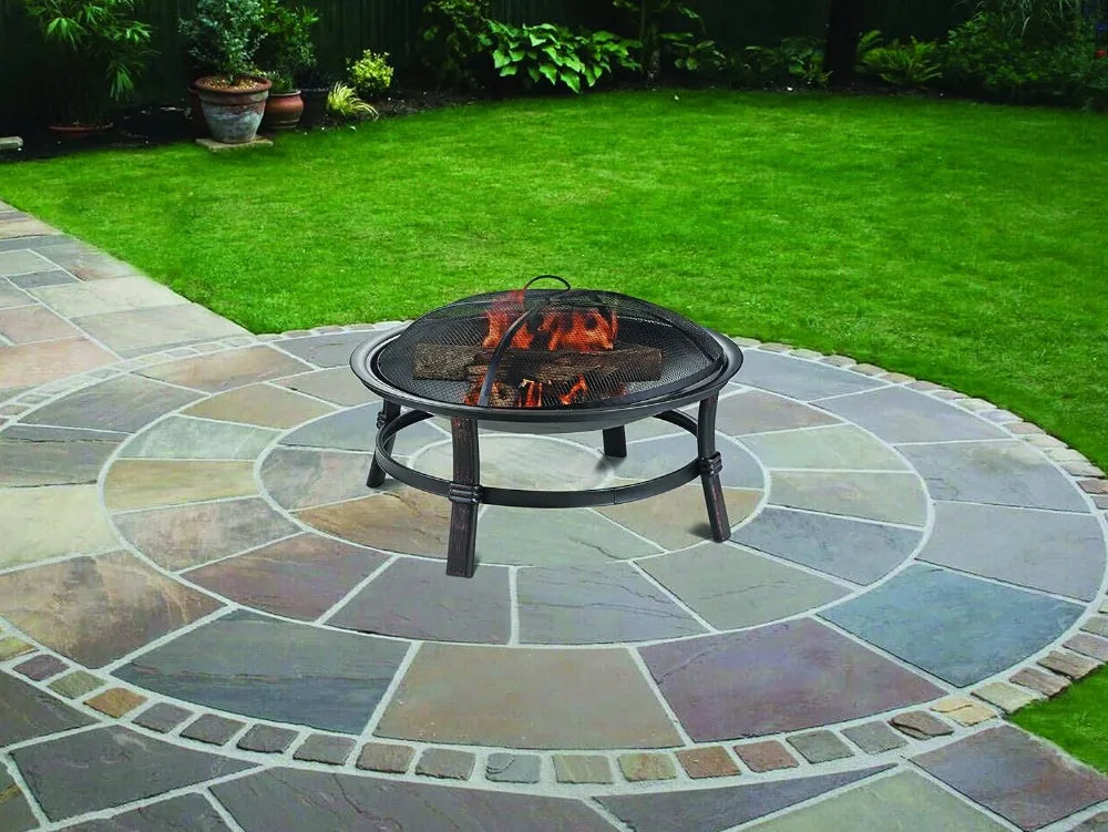 Outdoor Wood Burning Patio Heater with Spark Guard and Log Grate, 29.3 Inch Diameter, Outdoor Fire Pit