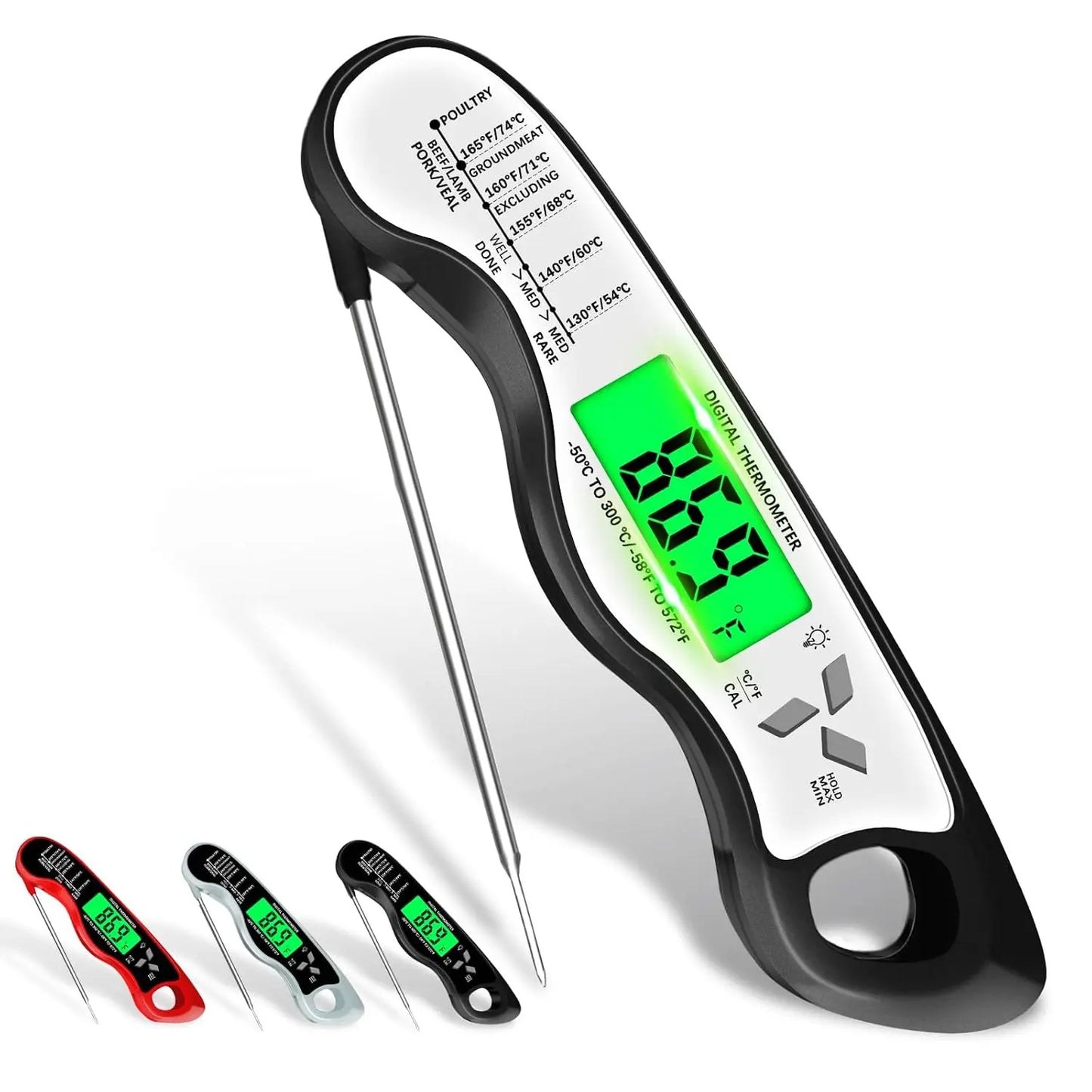 Meat Thermometer Digital，IP67 Waterproof Cooking Thermometer with Backlight, Calibration & Hold Function，Food Thermometer for Co
