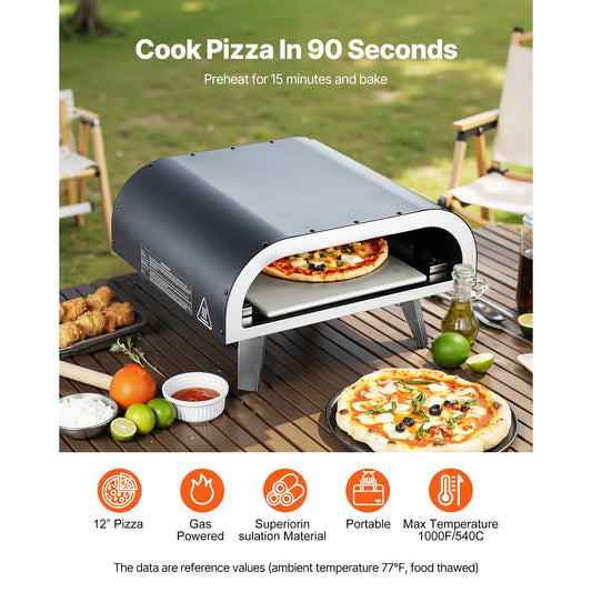 SucceBuy Propane Outdoor Pizza Oven 12In Portable Pizza-Cooker w/Thickened Pizza-Stone Carry Bag Pizza-Oven for Outside Backyard