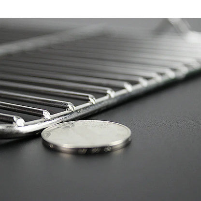 304 Stainless Steel BBQ Grill Mesh Grate – Charcoal Barbecue Rack with V-Feet for Oil Drainage & High Heat Cooking