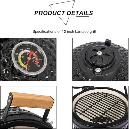 13" Portable Ceramic Charcoal Grill & Smoker