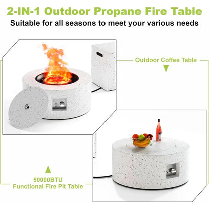 30" Round Propane Fire Pit Table - 50K BTU with Lid, Rocks Tank Storage and Cover - Round Gas Fire Pits for Outside Customized