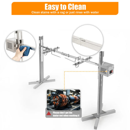 53" Electric Rotisserie Grill Kit – 88 lb. Capacity Roaster Stand with 25W Motor, Height Adjustable