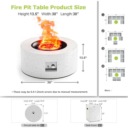 30" Round Propane Fire Pit Table - 50K BTU with Lid, Rocks Tank Storage and Cover - Round Gas Fire Pits for Outside Customized