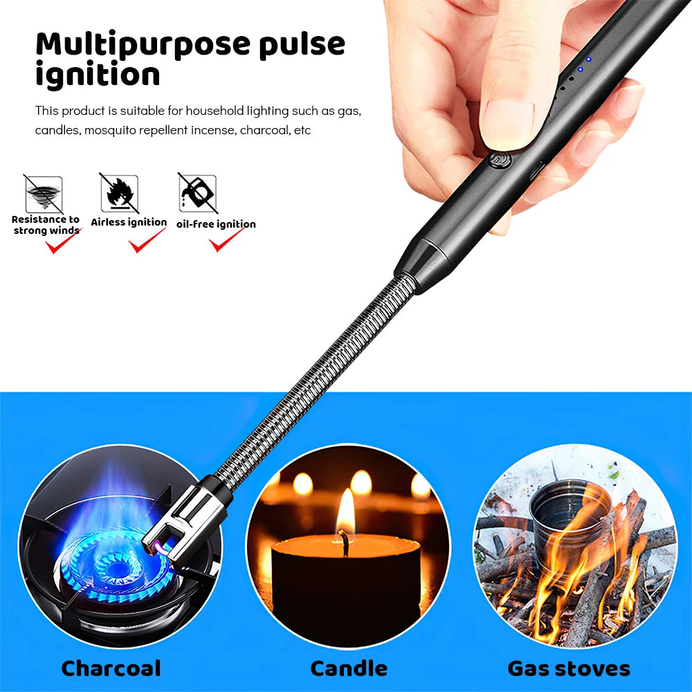 1/2/5-Piece USB Rechargeable Electric Lighter – Windproof Flameless Arc Lighter for BBQ, Kitchen, Candles & Camping