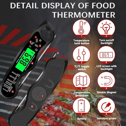 Meat Thermometer Digital，IP67 Waterproof Cooking Thermometer with Backlight, Calibration & Hold Function，Food Thermometer for Co