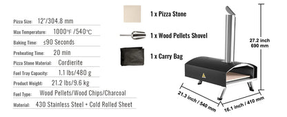 Succebuy 12inch Outdoor Oven Charcoal Fired Maker Portable Outside Stainless Steel Grill&Pizza Waterproof for Backyard Camping