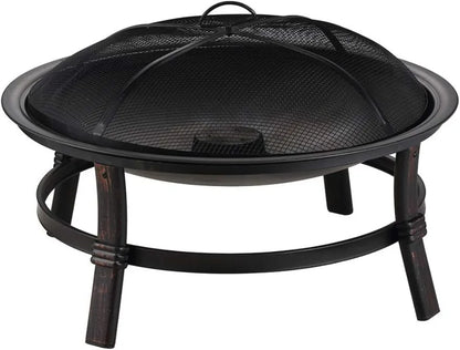 Outdoor Wood Burning Patio Heater with Spark Guard and Log Grate, 29.3 Inch Diameter, Outdoor Fire Pit
