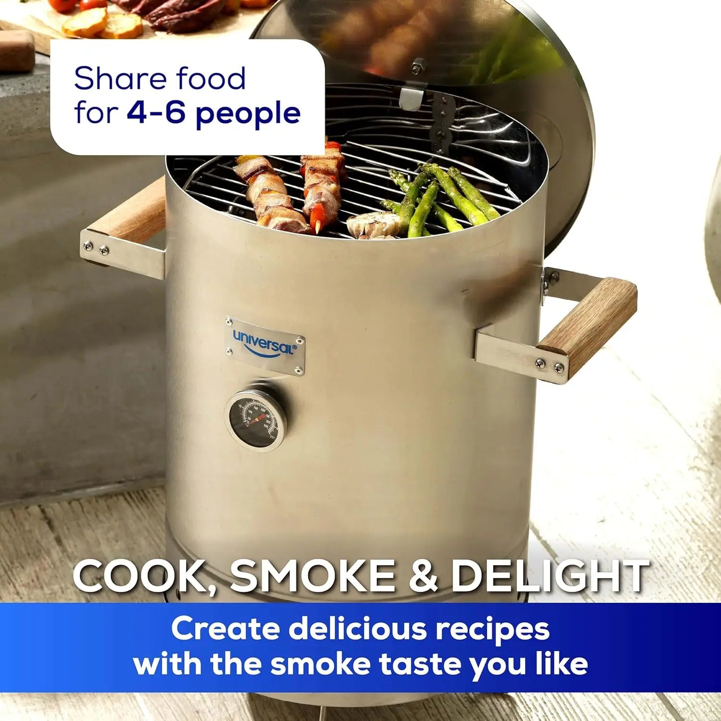 6 lb Stainless Steel Charcoal Barrel Smoker – 2-in-1 Slow Cooker with Thermometer and Airlock, Silver