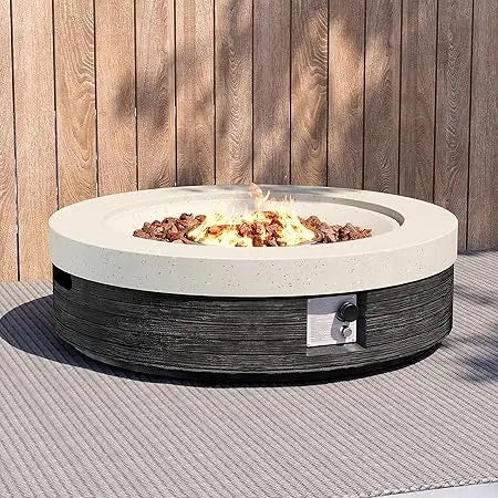 41" Round Propane Fire Pit Table, Black & White Magnesium Oxide Design, 50000 BTU, Heat, CSA Certified, Includes Lava Rocks