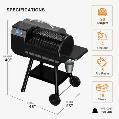 Wood Pellet Smoker Grill with 456 Sq. In. Cooking Area, Auto Feed, 8-in-1 BBQ, Meat Probe & Side Table