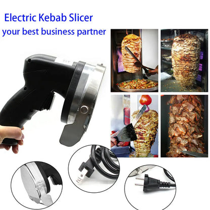 80W Electric Kebab Slicer – Portable Handheld BBQ Meat Cutter with Adjustable Thickness and Blade Sharpener