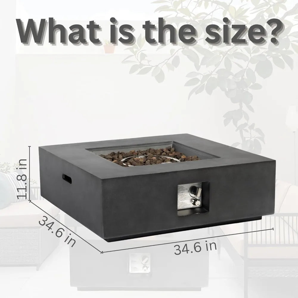 35-Inch Outdoor Propane Fire Pit Table, Square Dark Grey with 50,000 BTU Heat Output, Smokeless Design, Free Lava Rock