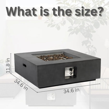 35-Inch Outdoor Propane Fire Pit Table, Square Dark Grey with 50,000 BTU Heat Output, Smokeless Design, Free Lava Rock