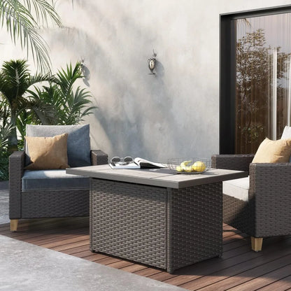 43" Outdoor Propane Fire Pit Table – 50,000 BTU Rectangular Wicker Design with Lid & Cover