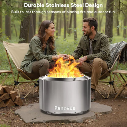 22 Inch Smokeless Fire Pit, Stainless Steel Wood Burning Outdoor Firepit for Outside Patio, Backyard, Camping and Outdoor Gather