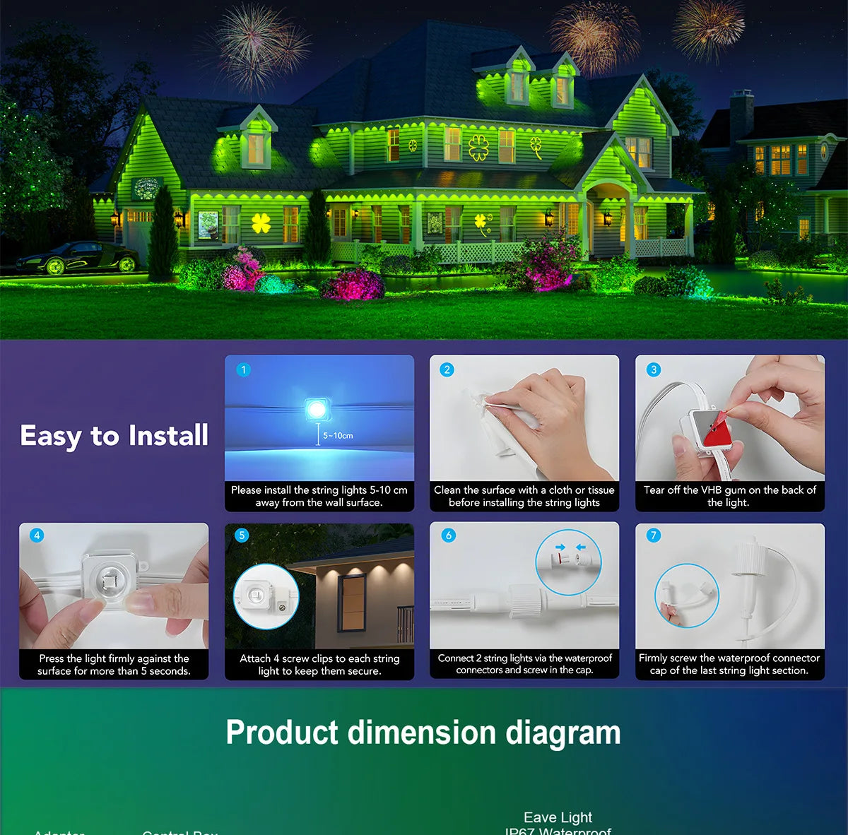 MIMIRGB Eaves Lights Permanent Outdoor LED Light String Strip APP Smart DlY Auto Scene Lighting Effects Christmas Holidays Decor