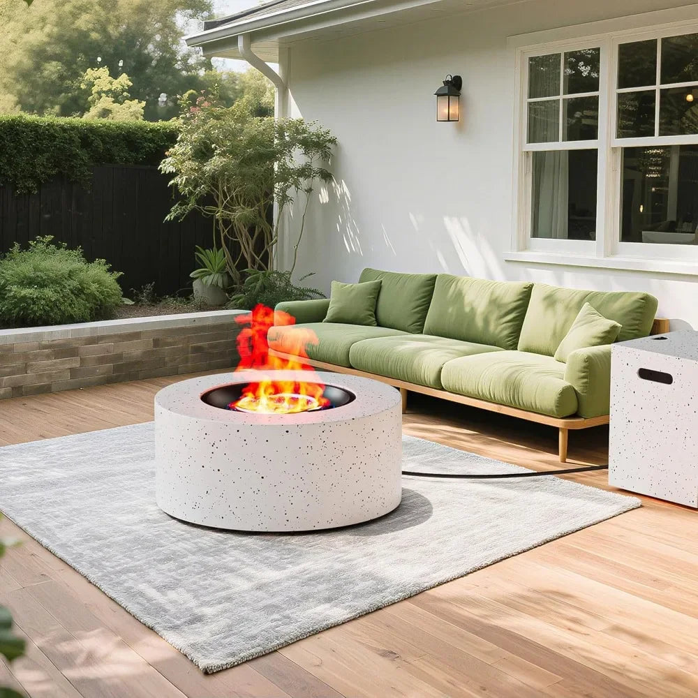 30" Round Propane Fire Pit Table - 50K BTU with Lid, Rocks Tank Storage and Cover - Round Gas Fire Pits for Outside Customized