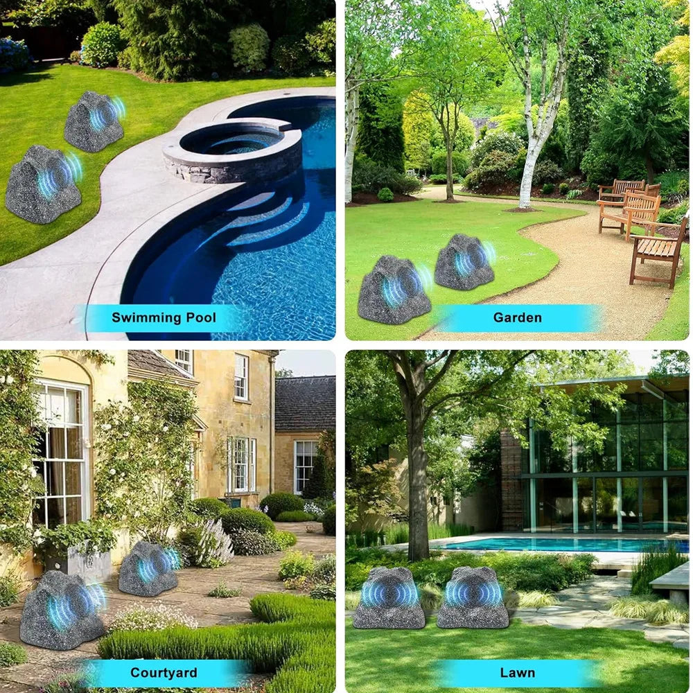 Herdio 8" Outdoor Bluetooth Rock Speakers, HD Stereo Tweeter, Waterproof Resin, Pair for Garden & Pool
