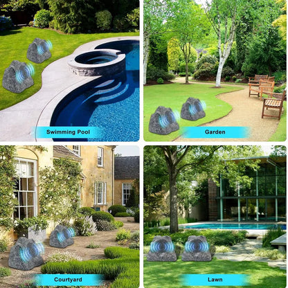Herdio 8" Outdoor Bluetooth Rock Speakers, HD Stereo Tweeter, Waterproof Resin, Pair for Garden & Pool