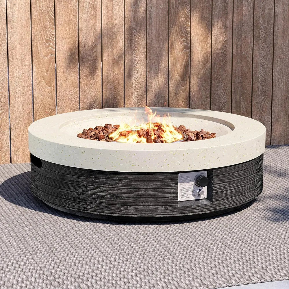 41" Round Propane Fire Pit Table, Black & White Magnesium Oxide Design, 50000 BTU, Heat, CSA Certified, Includes Lava Rocks