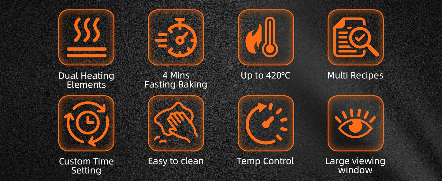 Pizza Oven Machine Kitchen Household Electric Save Space Double-sided Heated Fry Pizza Maker Large Viewing Window Up to 420°C