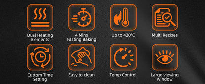 Pizza Oven Machine Kitchen Household Electric Save Space Double-sided Heated Fry Pizza Maker Large Viewing Window Up to 420°C