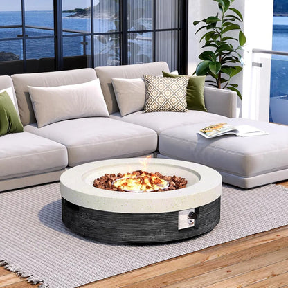 41" Round Propane Fire Pit Table, Black & White Magnesium Oxide Design, 50000 BTU, Heat, CSA Certified, Includes Lava Rocks
