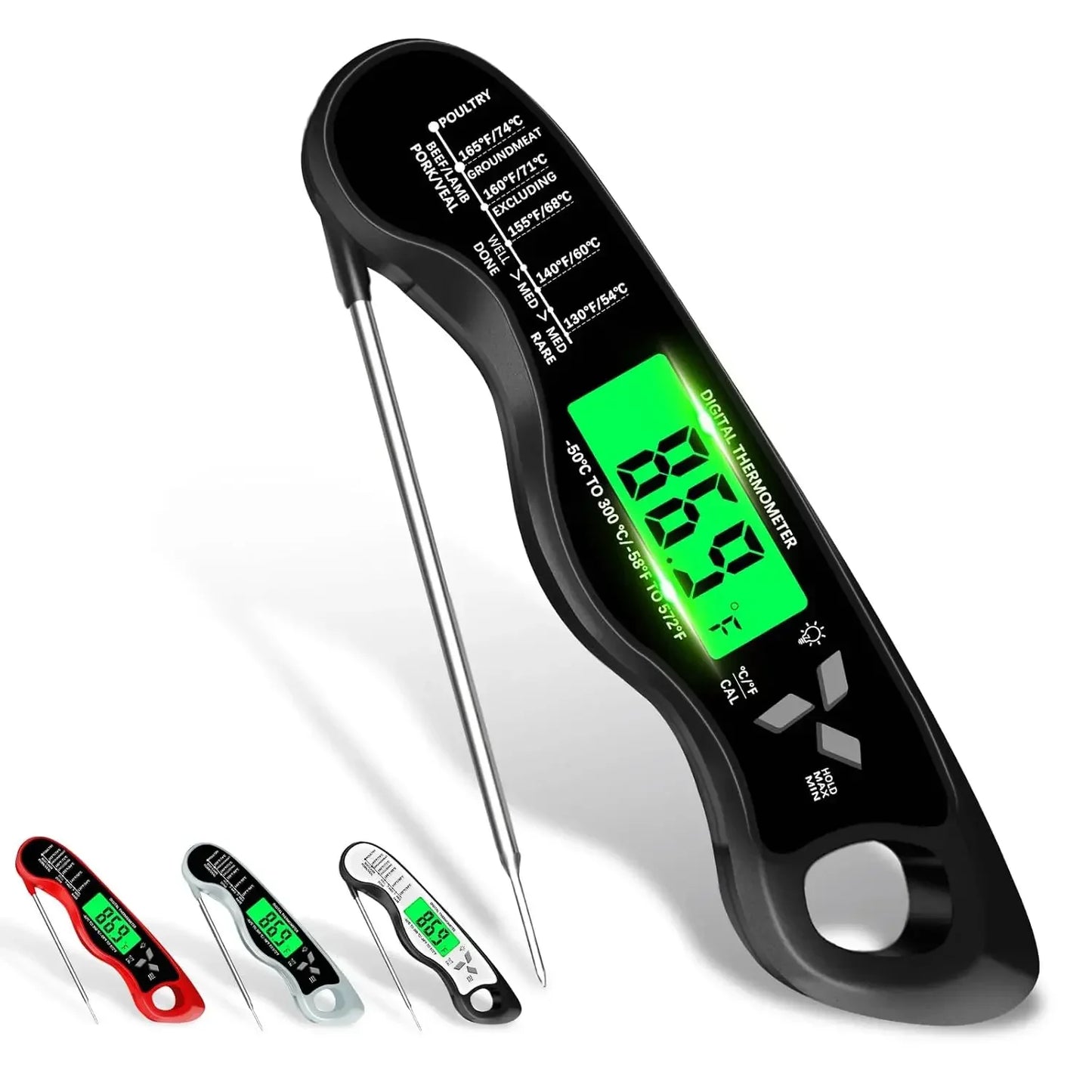 Meat Thermometer Digital，IP67 Waterproof Cooking Thermometer with Backlight, Calibration & Hold Function，Food Thermometer for Co