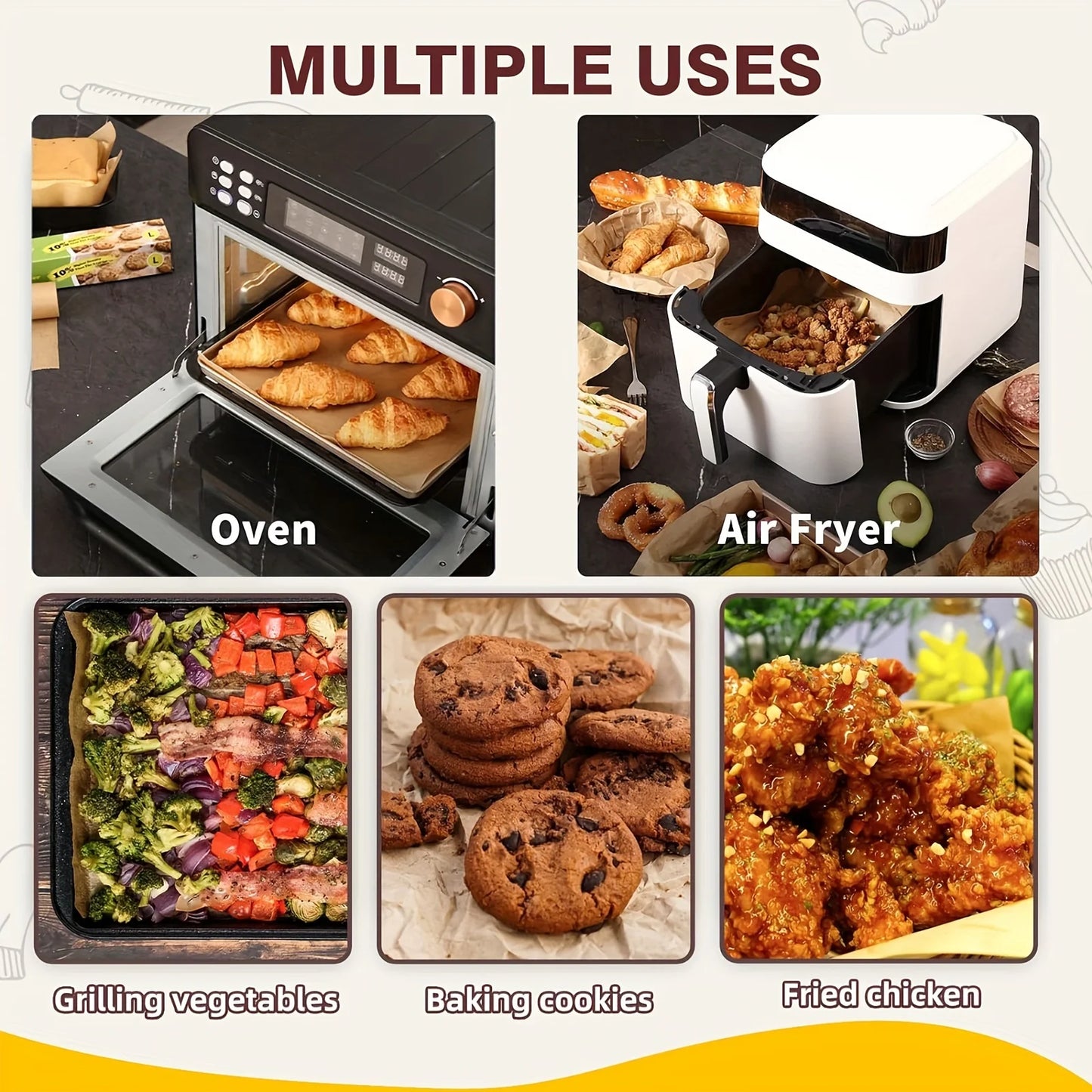 20m Non-Stick Parchment Paper Baking Sheets Precut Liners for Oven Air Fryer Grilling Mat Bread Cookies Kitchen Baking