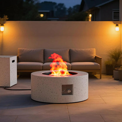 30" Round Propane Fire Pit Table - 50K BTU with Lid, Rocks Tank Storage and Cover - Round Gas Fire Pits for Outside Customized