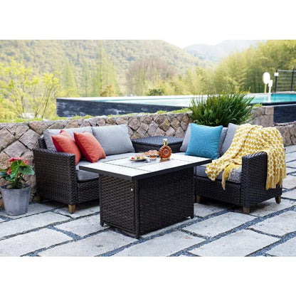 43" Outdoor Propane Fire Pit Table – 50,000 BTU Rectangular Wicker Design with Lid & Cover