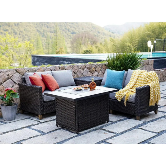 43" Outdoor Propane Fire Pit Table – 50,000 BTU Rectangular Wicker Design with Lid & Cover