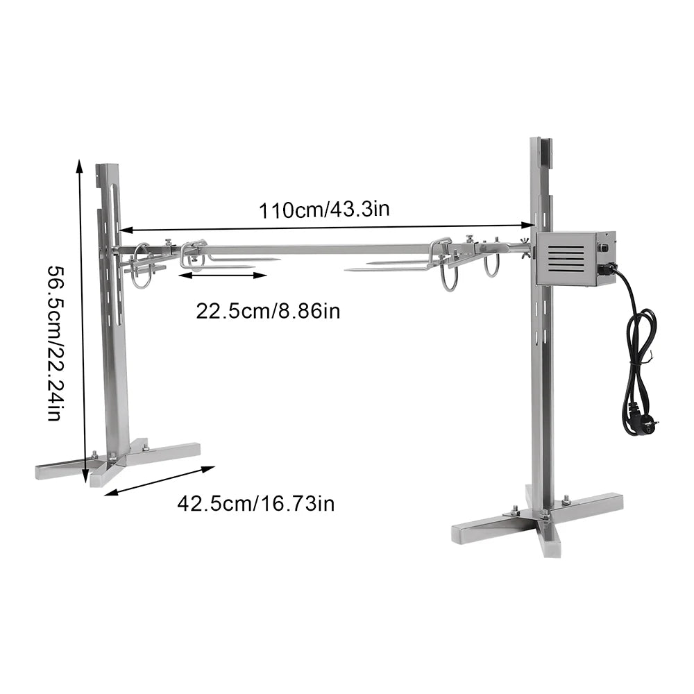 53" Electric Rotisserie Grill Kit – 88 lb. Capacity Roaster Stand with 25W Motor, Height Adjustable