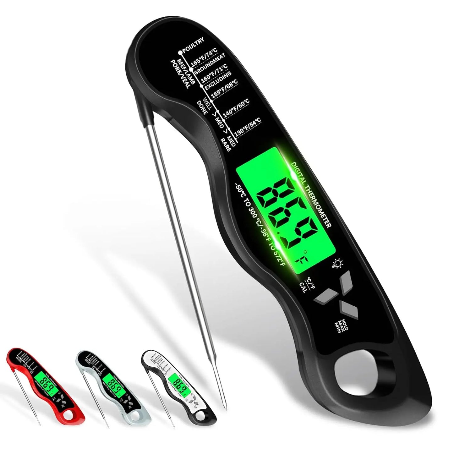 Meat Thermometer Digital，IP67 Waterproof Cooking Thermometer with Backlight, Calibration & Hold Function，Food Thermometer for Co