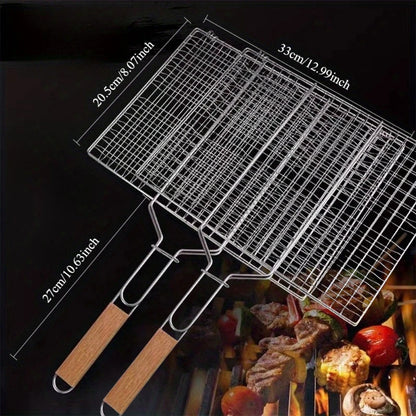 Folding BBQ Grill Basket – Large Grill Net with Detachable Handle for Easy Grilling