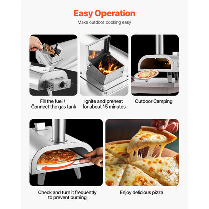 SucceBuy 12In Dual Fuel Pizza Oven Outdoor Wood Fire &Propane Gas Oven Propane Pizza-Maker with Thermometer for Outside Camping