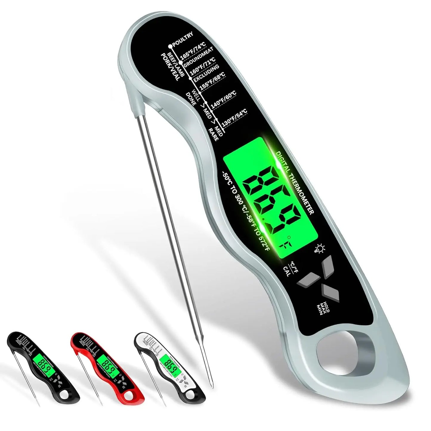 Meat Thermometer Digital，IP67 Waterproof Cooking Thermometer with Backlight, Calibration & Hold Function，Food Thermometer for Co