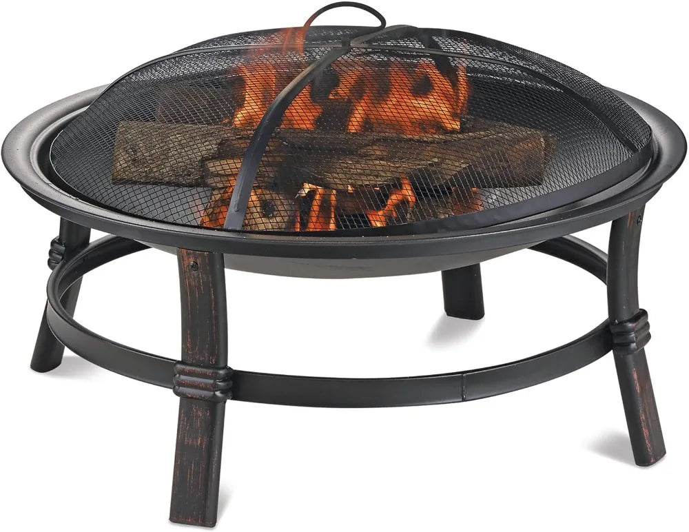 Outdoor Wood Burning Patio Heater with Spark Guard and Log Grate, 29.3 Inch Diameter, Outdoor Fire Pit