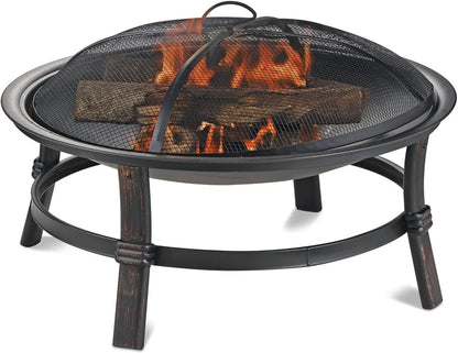 Outdoor Wood Burning Patio Heater with Spark Guard and Log Grate, 29.3 Inch Diameter, Outdoor Fire Pit