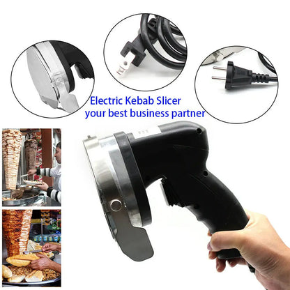 80W Electric Kebab Slicer – Portable Handheld BBQ Meat Cutter with Adjustable Thickness and Blade Sharpener