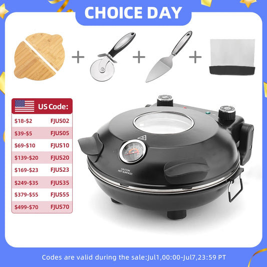 Pizza Oven Machine Kitchen Household Electric Save Space Double-sided Heated Fry Pizza Maker Large Viewing Window Up to 420°C