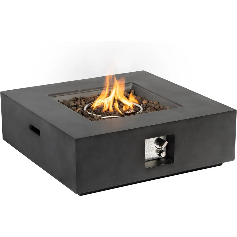 35-Inch Outdoor Propane Fire Pit Table, Square Dark Grey with 50,000 BTU Heat Output, Smokeless Design, Free Lava Rock