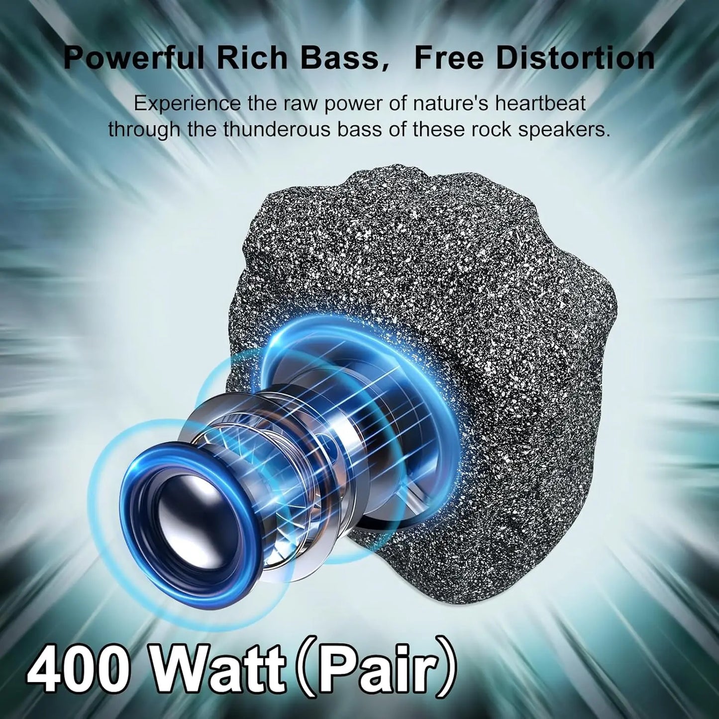 Herdio 8" Outdoor Bluetooth Rock Speakers, HD Stereo Tweeter, Waterproof Resin, Pair for Garden & Pool