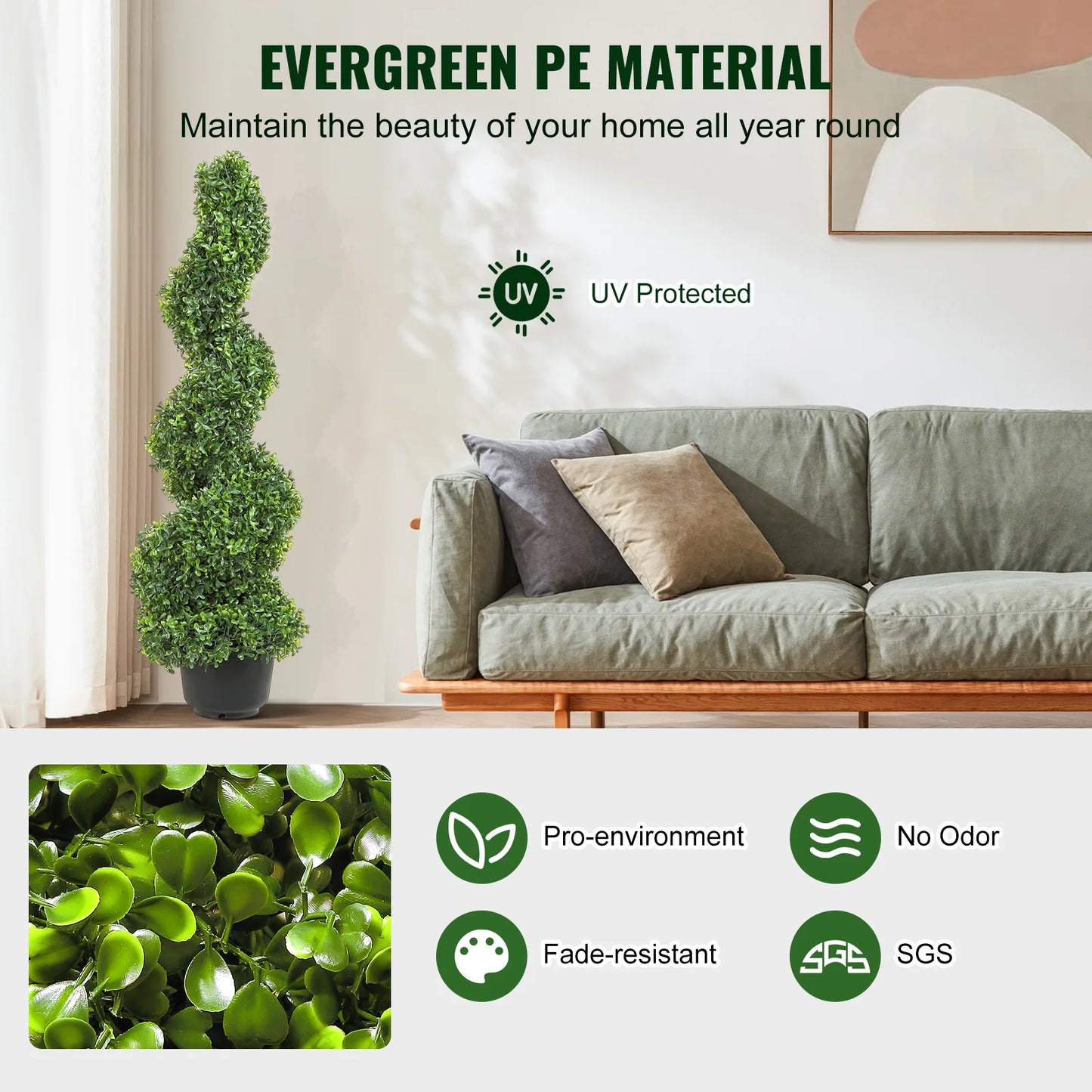 24/36/48in high Decorative Plants Green Plastic PE 1/2pcs Artificial Boxwood Tower Topiary Spiral Artificial Plant.