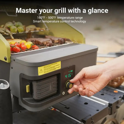 20V Portable Wood Pellet Grill Smoker, Electric Tabletop Pellet Smoker with 287 Sq. In. Cooking Area & Temperature Control