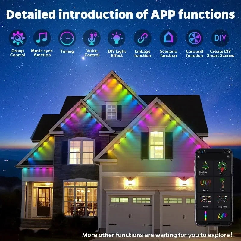 MIMIRGB Eaves Lights Permanent Outdoor LED Light String Strip APP Smart DlY Auto Scene Lighting Effects Christmas Holidays Decor