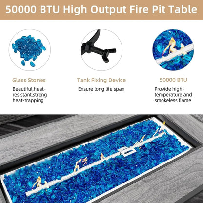 45 Inch Propane Fire Pit Table, 50,000 BTU Outdoor Gas Fire Pit for Patio & Backyard, 2-in-1 Firepit Dining Table with Glass