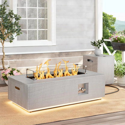 2-Piece Outdoor Propane Fire Pit Table Set w/ Tank, Table 42'' Rectangular Firepit, Gas Fire Pits for Outside Patio Table Fire Pit